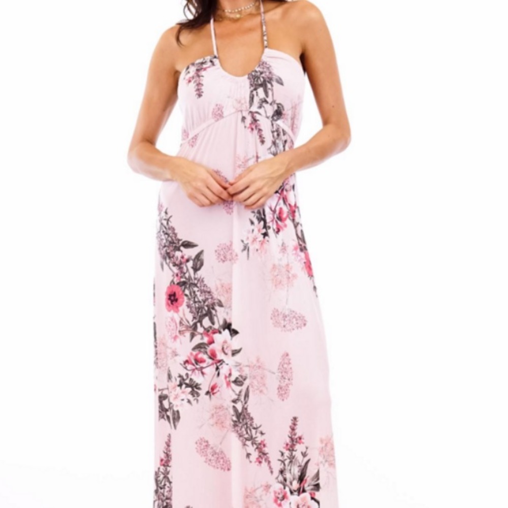 Halter Neck Pink Floral Maxi Dress NWT 🌸